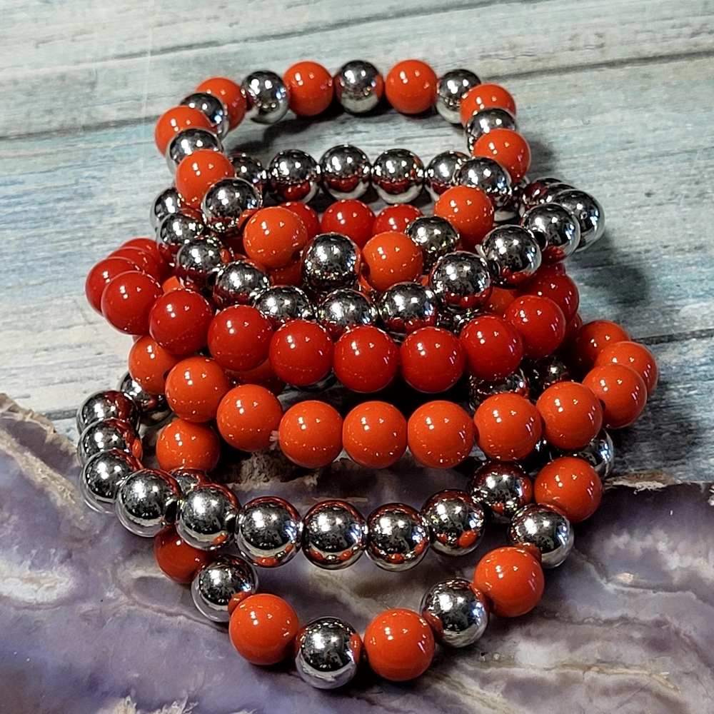 Orange and Silver Beaded Bracelet Set - Picture 5 of 5